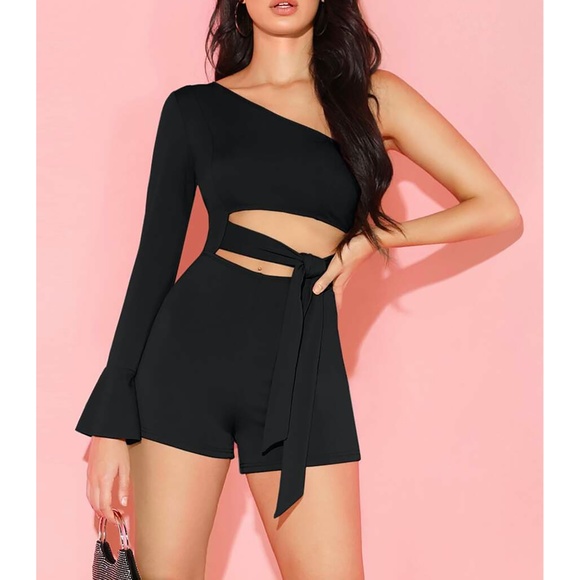 MBM Unlimited Dresses & Skirts - Black One Shoulder Cut Out Front Knot Romper
